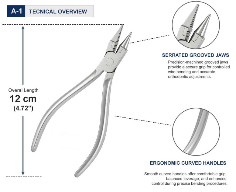 Heavier wires punish a weak grip fast — slipping, marking, and forcing you to redo a bend that should have taken one try. The Bird Beak Pliers Heavy Duty are built with reinforced serrated jaws that lock onto thicker orthodontic and laboratory wires and hold their position through every twist, loop and adjustment.