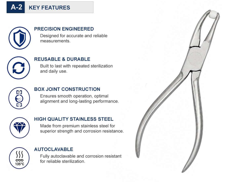 Key Features Long Ormco-style design for confident posterior band removal Replaceable heat-resistant Teflon support pad protects enamel Premium Japanese surgical-grade stainless steel construction Precision-engineered tips for a secure, controlled grip Durable riveted joint built for daily clinical use Ergonomic, balanced handle reduces operator fatigue Fully autoclavable and corrosion-resistant
