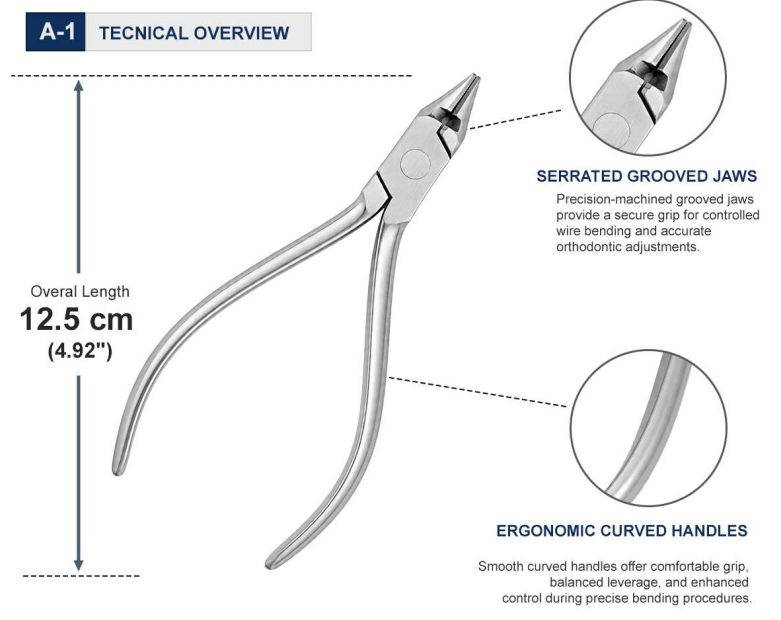 Not every adjustment calls for Tungsten Carbide cutting inserts — sometimes a solid, dependable stainless-steel edge is exactly what the job needs. The Bird Beak Pliers with Cutter 12.5 cm Non-TC deliver the same trusted round conical and flat beak combination for precise loop and wire forming, paired with an integrated stainless-steel cutter built into the same instrument.