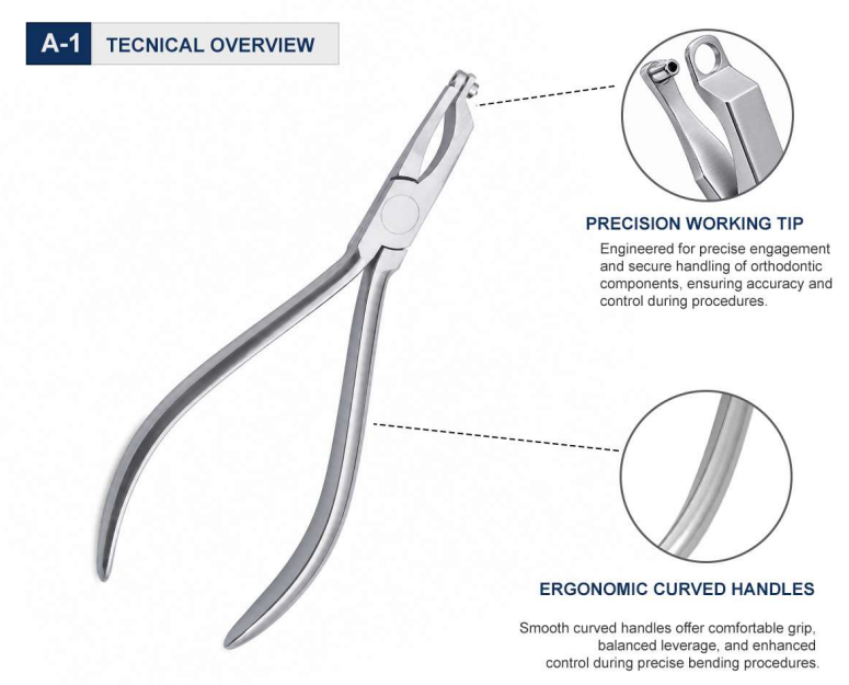 The Circular Forming Thermal Pliers are precision orthodontic instruments specifically designed to create controlled circular indentations, pressure points, and elastic hook platforms on clear aligners and other thermoplastic appliances.