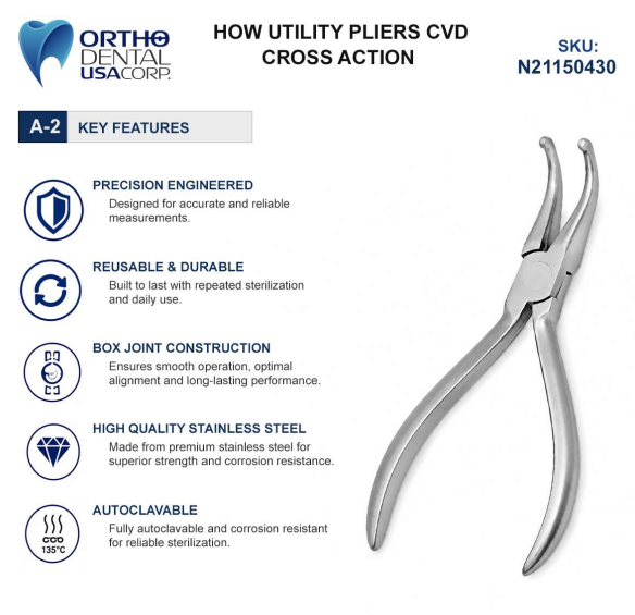 Key Features The Curved How Utility Pliers (CVD) – 3 mm Serrated Tips Made by OrthodentalUSA Corp. and shipped from the USA