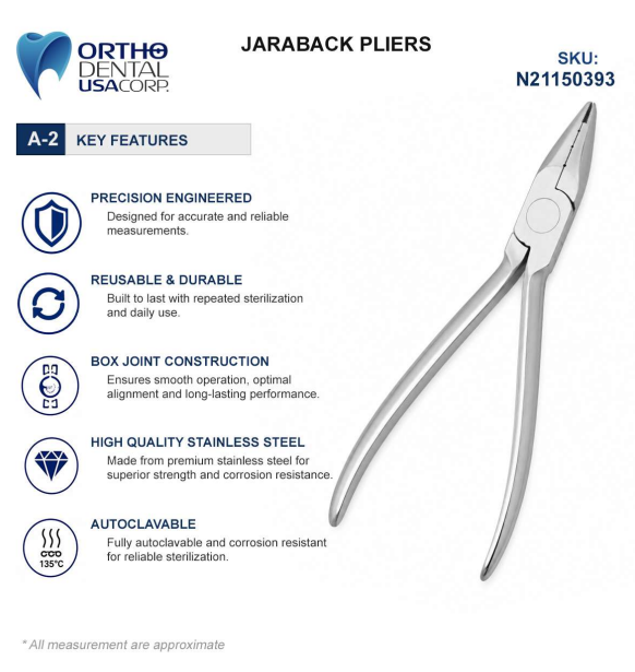 Jaraback Pliers Key Features Jarabak pliers with tapered serrated beaks for archwire bending