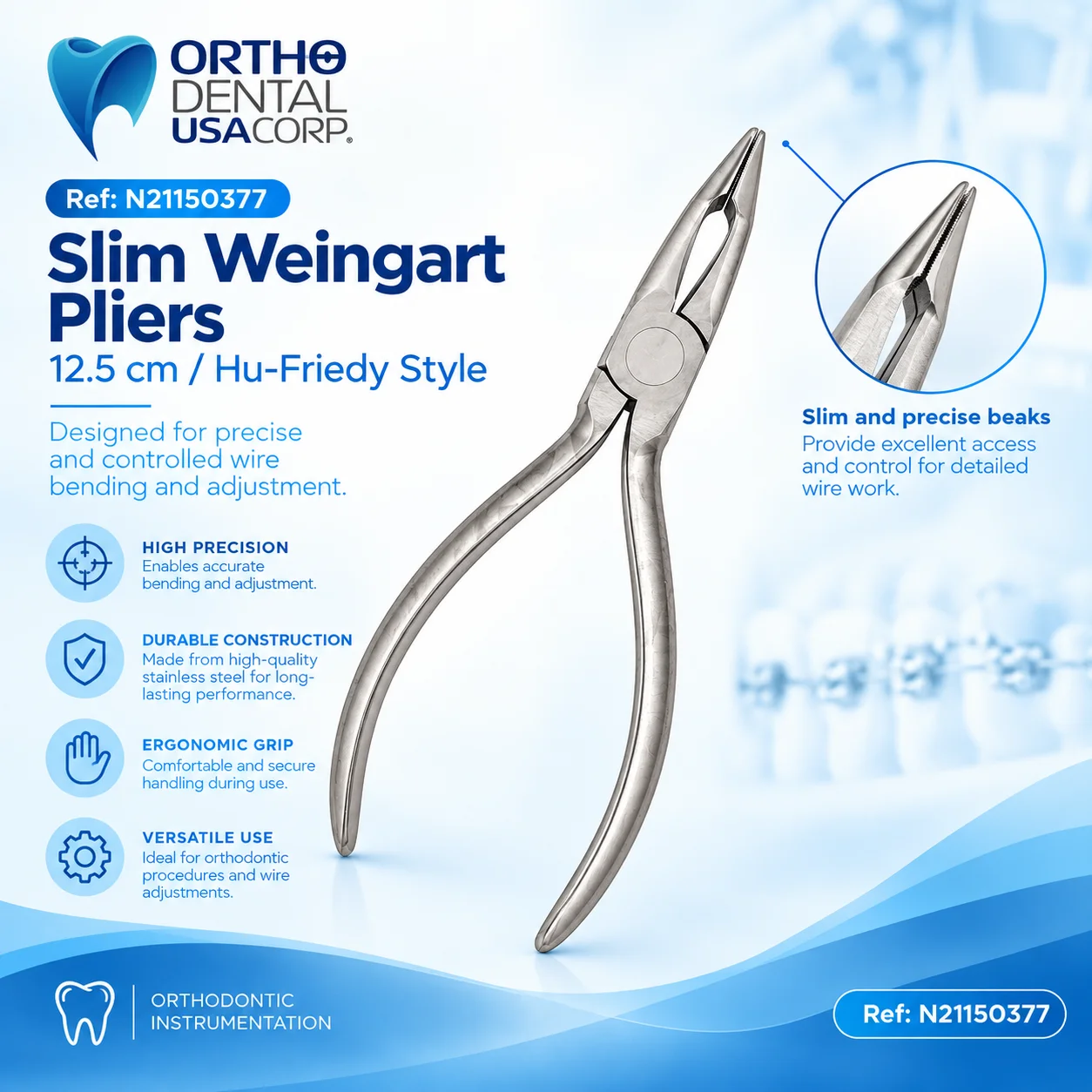 Slim Weingart pliers, 12.5 cm, Hu-Friedy style, orthodontic archwire placement instrument