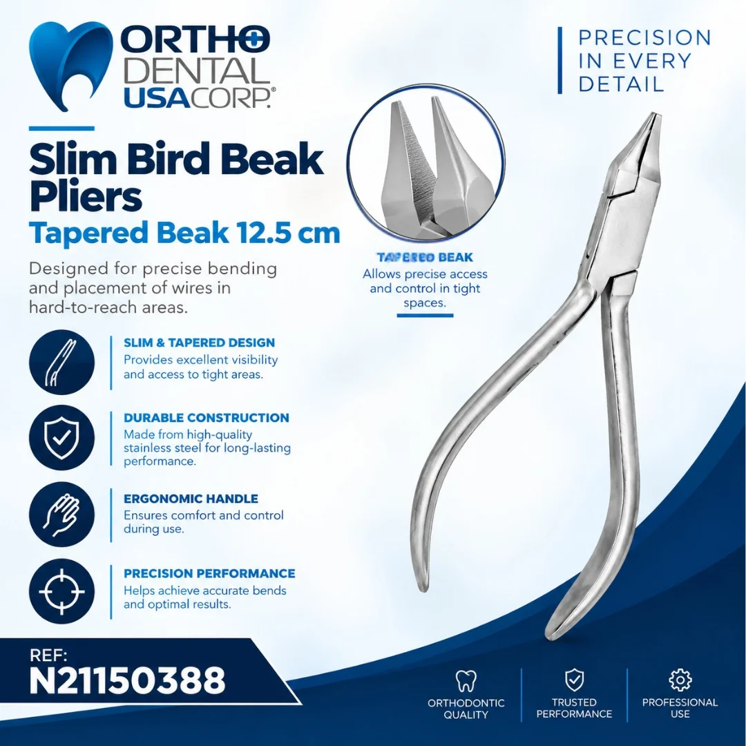 Slim bird beak pliers with tapered beak, 12.5 cm, orthodontic wire forming instrument