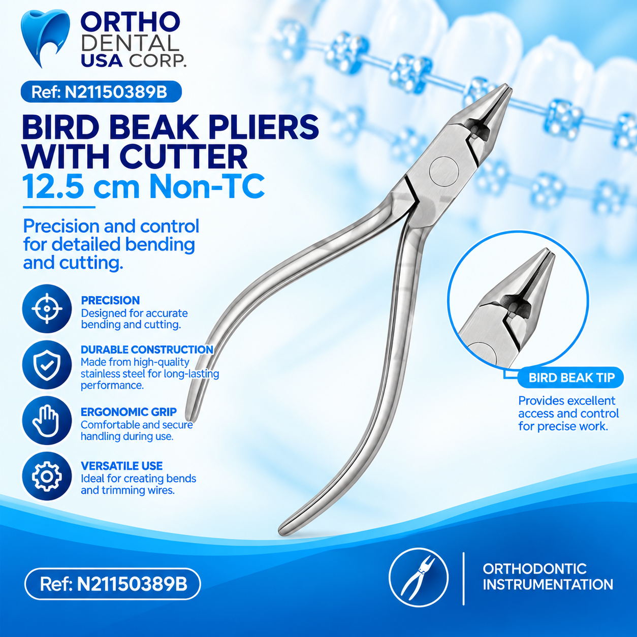 Bird Beak Pliers with Cutter 12.5 cm Non-TC Premium Orthodontics