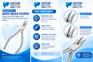 Bird Beak Pliers Heavy And Serrated Jaw / Fitted With Immuunity-Hs Tips Inserts. Premium Orthodontics - Image 2