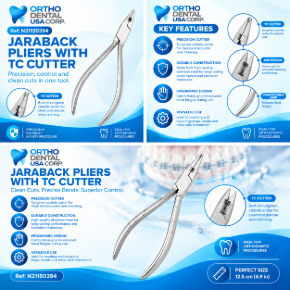 Jarabak Pliers with T.C. Cutter A cutter that dulls fast becomes an instrument you avoid using — right when you need it most. The Jarabak Pliers with T.C. Cutter solve that with tungsten carbide cutting inserts that hold a clean edge far longer than conventional hardened steel, paired with the same precision tapered bending beaks that define the Jarabak line.