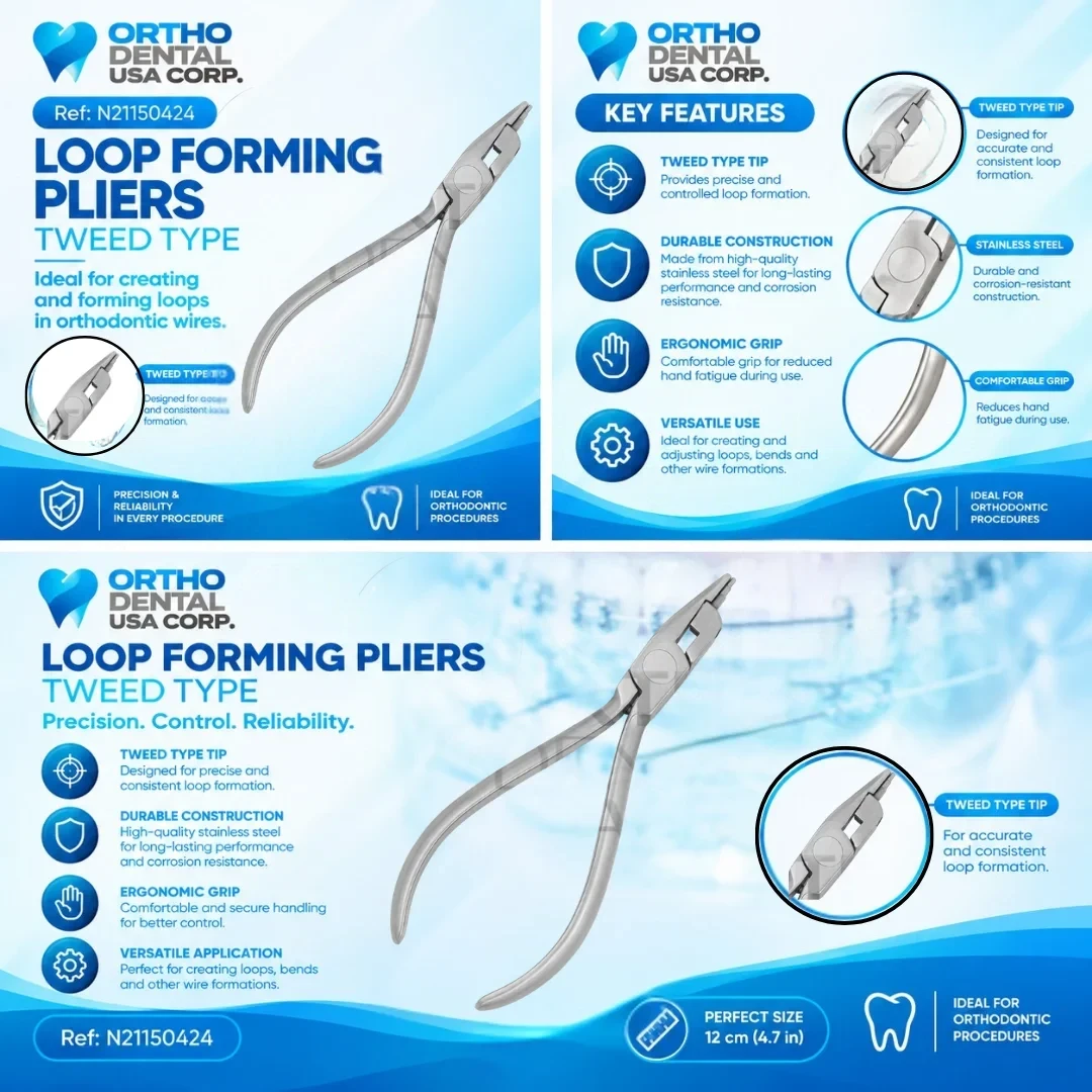 Loop forming pliers, Tweed type, orthodontic stainless steel wire bending instrument