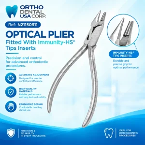 Optical plier with Immunity-HS steel tip inserts for precision orthodontic wire work
