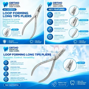 Loop forming pliers with long precision tips, orthodontic stainless steel wire forming instrument