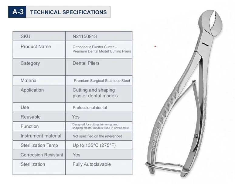 Orthodontic Plaster Cutter – Premium Dental Model Cutting Pliers Technical Specifications