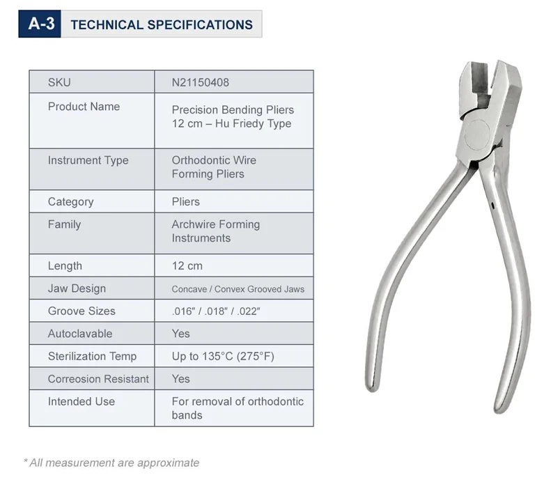 Precision Bending Pliers 12 cm – Hu Friedy Type Technical Specifications