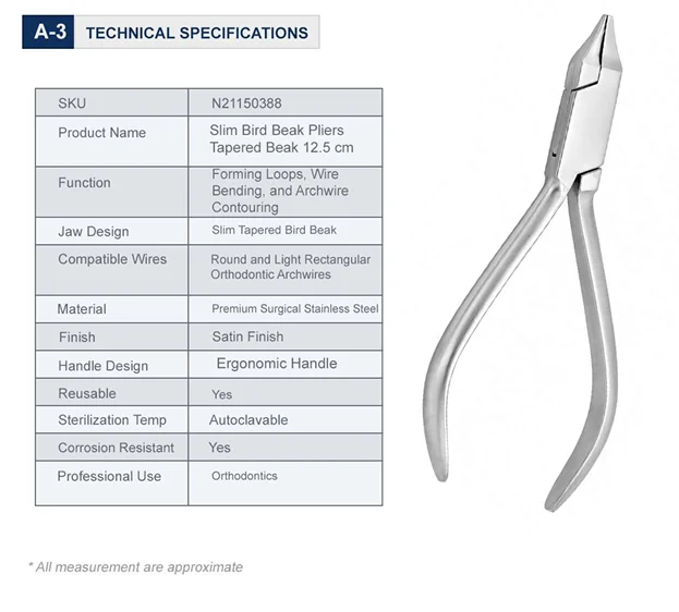 Slim Bird Beak Pliers Tapered Beak 12.5 cm Technical Specifications