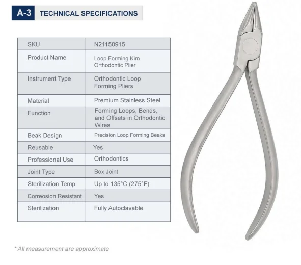 Loop Forming / Kim Orthodontic Plier Technical Specifications