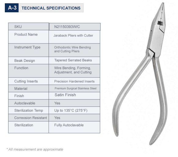 Jarabak Pliers with Cutter Technical Specifications