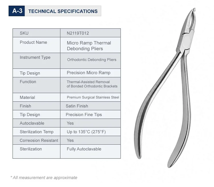 Micro Ramp Thermal Debonding Pliers Technical Specifications