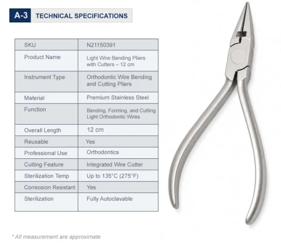 Light Wire Bending Pliers With Cutters 12 cm Technical Specifications