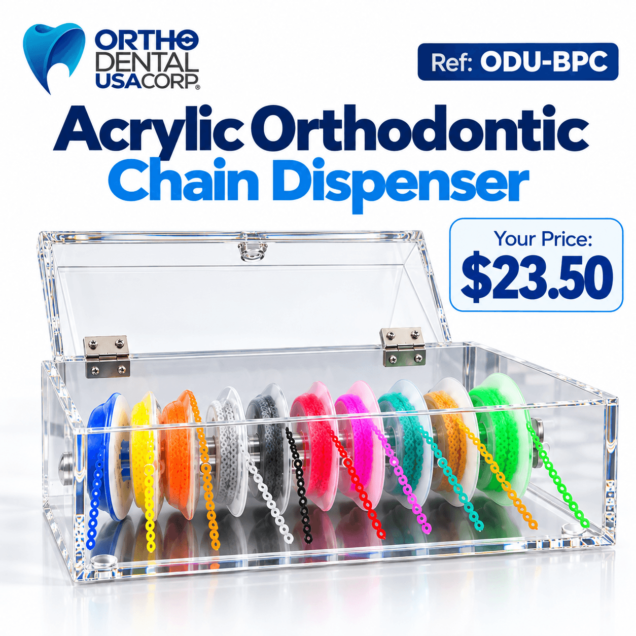 ODU-BPC Acrylic Orthodontic Chain Dispenser – 10-Spool Organizer with Secure Lid | Ortho Dental USA - Image 2
