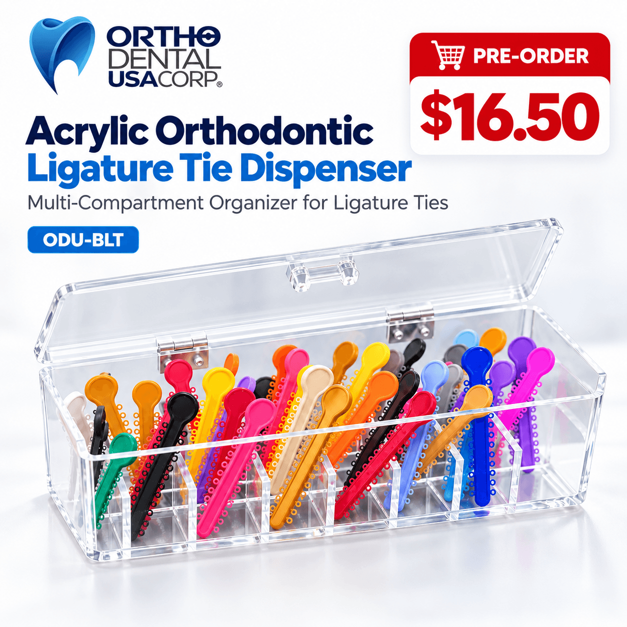 Clear Acrylic Orthodontic Ligature Tie Organizer & Dispenser – Multi-Compartment Storage Box with Secure Lid - Image 2