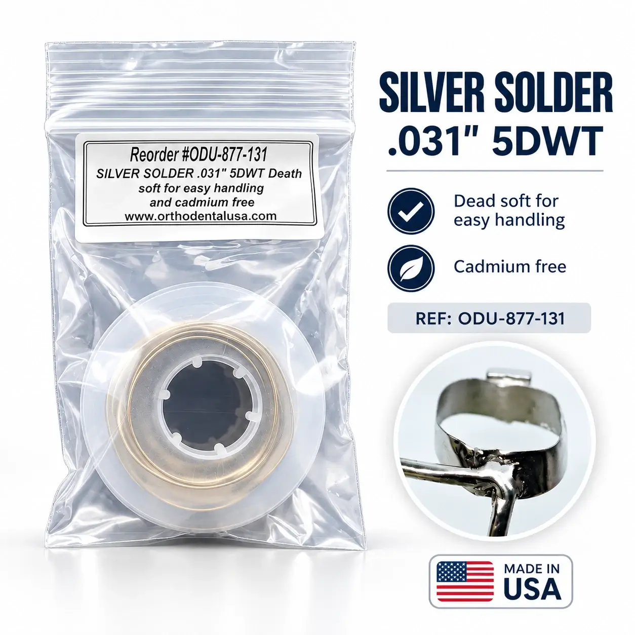 Orthodontic Dental Silver Solder Wire .031" 0.8mm 5DWT Dead Soft Cadmium Free