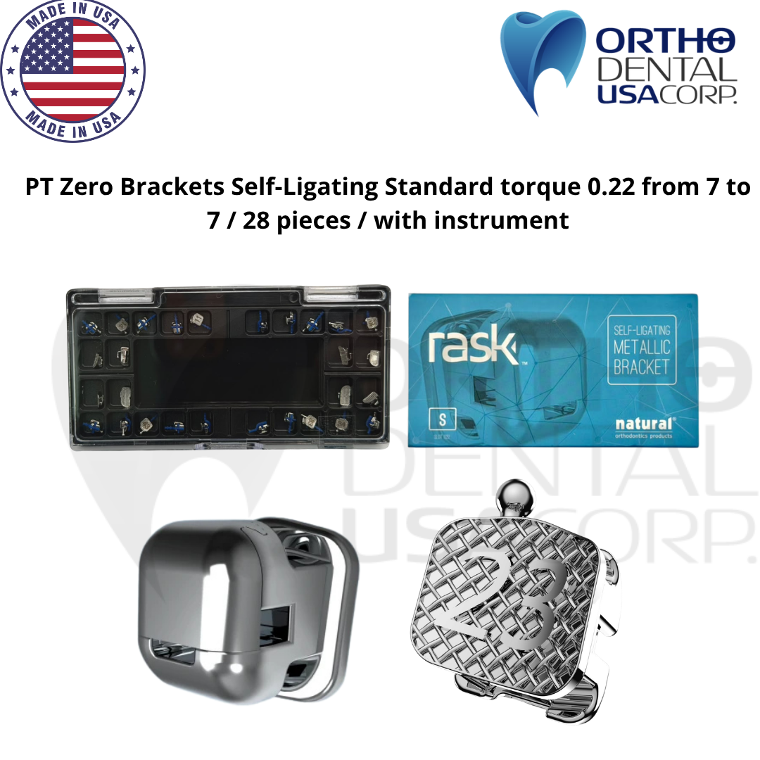 PT Zero Brackets Self-Ligating Standard torque 0.22 from 7 to 7 / 28 pieces / with instrument